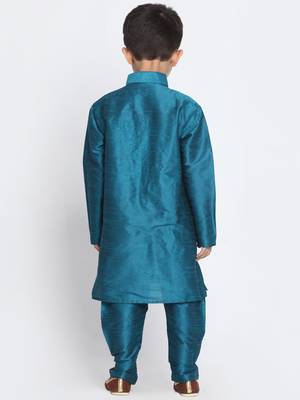  Turquoise Silk Blend Kurta Pyjama Set 4