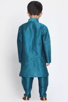  Turquoise Silk Blend Kurta Pyjama Set