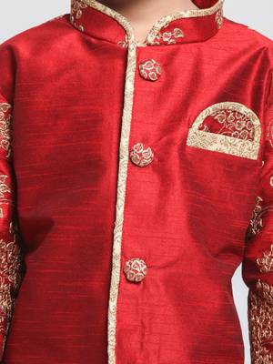  Maroon And Rose Gold Silk Blend Sherwani And Dhoti Set 3