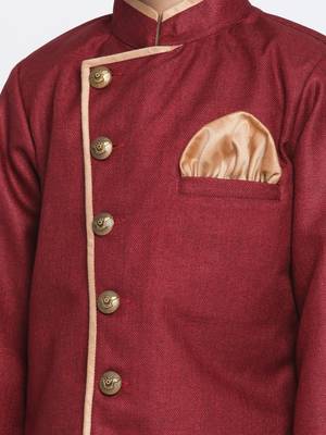 Boys Maroon And Rose Gold Cotton Blend Indowestern Sherwani And Dhoti Set 3