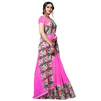 Pink printed georgette saree with blouse 4