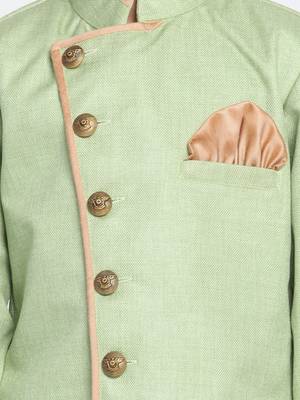  Mint Green And Rose Gold Cotton Blend Indowestern Sherwani And Dhoti Set 3