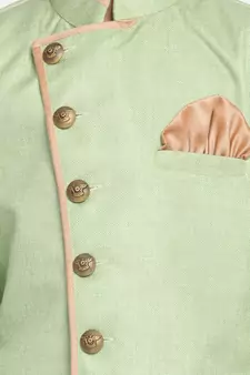  Mint Green And Rose Gold Cotton Blend Indowestern Sherwani And Dhoti Set