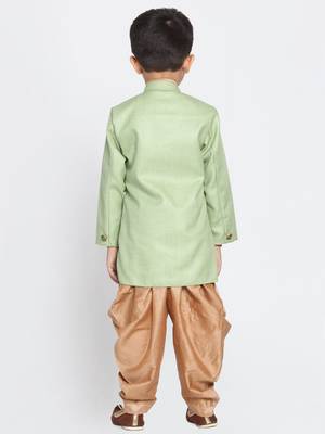  Mint Green And Rose Gold Cotton Blend Indowestern Sherwani And Dhoti Set 4