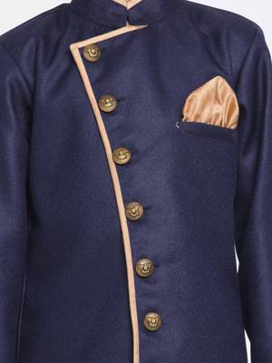  Navy Blue And Rose Gold Cotton Blend Indowestern Sherwani And Dhoti Set 3