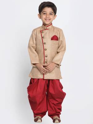  Biscuit And Maroon Cotton Blend Indowestern Sherwani And Dhoti Set 1