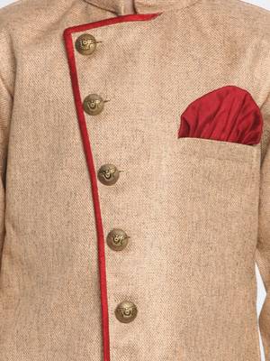  Biscuit And Maroon Cotton Blend Indowestern Sherwani And Dhoti Set 3