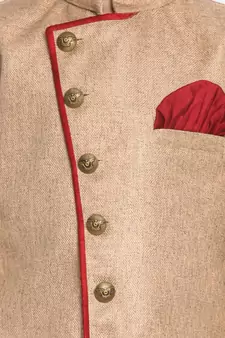  Biscuit And Maroon Cotton Blend Indowestern Sherwani And Dhoti Set