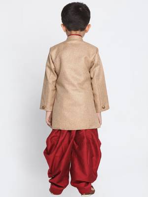  Biscuit And Maroon Cotton Blend Indowestern Sherwani And Dhoti Set 4