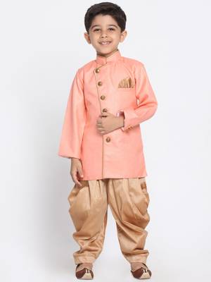  Pink And Rose Gold Cotton Blend Indowestern Sherwani And Dhoti Set 1