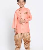  Pink And Rose Gold Cotton Blend Indowestern Sherwani And Dhoti Set