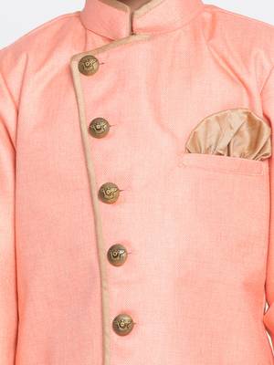  Pink And Rose Gold Cotton Blend Indowestern Sherwani And Dhoti Set 3