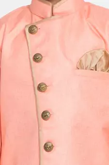  Pink And Rose Gold Cotton Blend Indowestern Sherwani And Dhoti Set