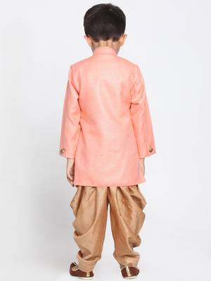  Pink And Rose Gold Cotton Blend Indowestern Sherwani And Dhoti Set 4
