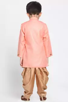  Pink And Rose Gold Cotton Blend Indowestern Sherwani And Dhoti Set