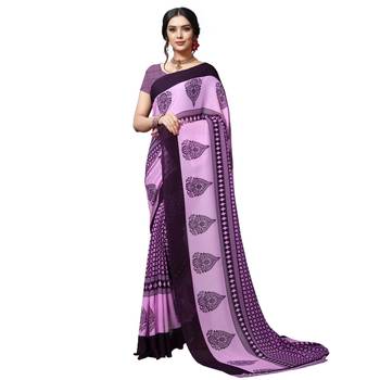 Violet printed georgette saree with blouse 1