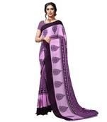 Violet printed georgette saree with blouse
