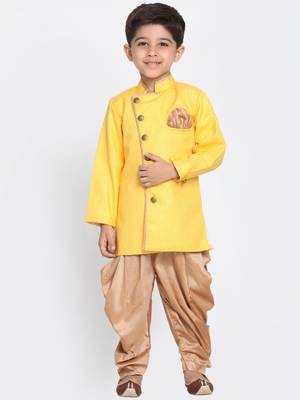  Yellow And Rose Gold Cotton Blend Indowestern Sherwani And Dhoti Set 1