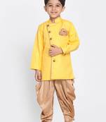  Yellow And Rose Gold Cotton Blend Indowestern Sherwani And Dhoti Set