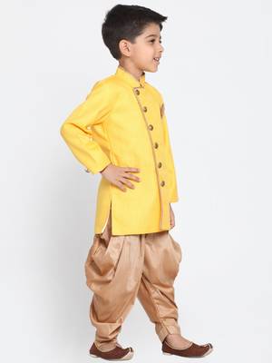  Yellow And Rose Gold Cotton Blend Indowestern Sherwani And Dhoti Set 2