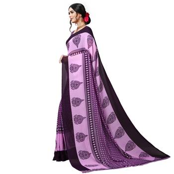 Violet printed georgette saree with blouse 2