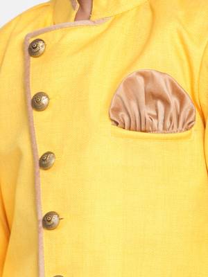  Yellow And Rose Gold Cotton Blend Indowestern Sherwani And Dhoti Set 3