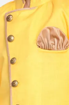  Yellow And Rose Gold Cotton Blend Indowestern Sherwani And Dhoti Set