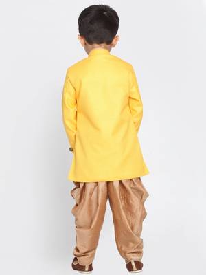 Yellow And Rose Gold Cotton Blend Indowestern Sherwani And Dhoti Set 4