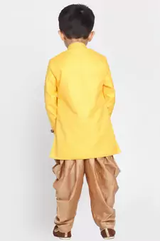  Yellow And Rose Gold Cotton Blend Indowestern Sherwani And Dhoti Set