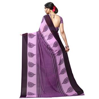 Violet printed georgette saree with blouse 3