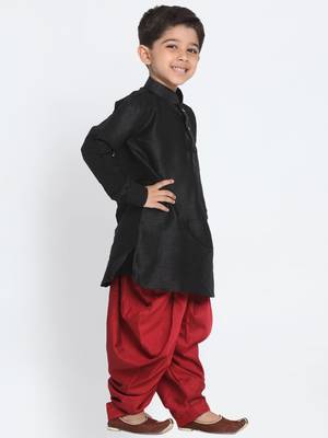 Black Printed Silk Blend -Dhoti-Kurta 2