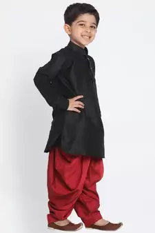 Black Printed Silk Blend -Dhoti-Kurta