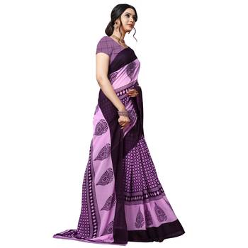 Violet printed georgette saree with blouse 4