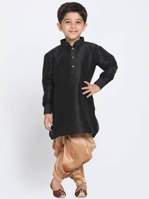 Blue Printed Silk Blend Boys Dhoti Kurta 1