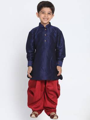 Blue Printed Silk Blend -Dhoti-Kurta 1