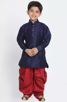 Blue Printed Silk Blend -Dhoti-Kurta