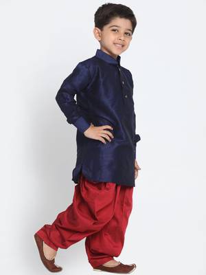 Blue Printed Silk Blend -Dhoti-Kurta 3