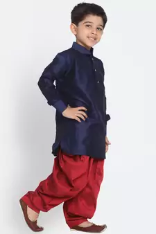 Blue Printed Silk Blend -Dhoti-Kurta