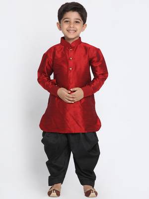 Maroon Printed Silk Blend -Dhoti-Kurta 1