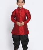 Maroon Printed Silk Blend -Dhoti-Kurta