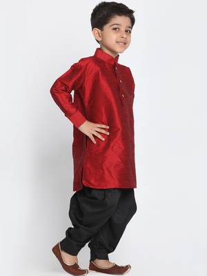 Maroon Printed Silk Blend -Dhoti-Kurta 2