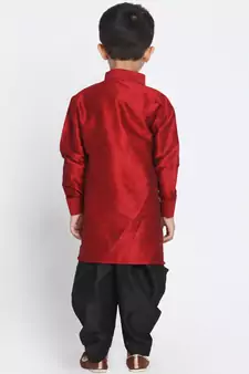Maroon Printed Silk Blend -Dhoti-Kurta