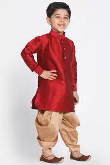 Maroon Printed Silk Blend  Dhoti Kurta