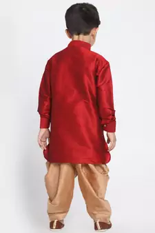 Maroon Printed Silk Blend  Dhoti Kurta