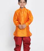Orange Printed Silk Blend -Dhoti-Kurta