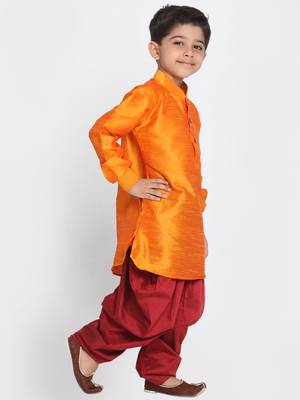 Orange Printed Silk Blend -Dhoti-Kurta 2