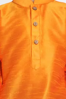 Orange Printed Silk Blend -Dhoti-Kurta