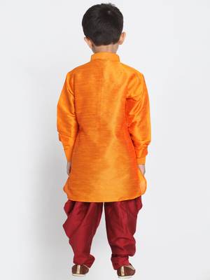 Orange Printed Silk Blend -Dhoti-Kurta 4