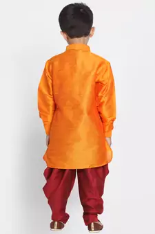 Orange Printed Silk Blend -Dhoti-Kurta