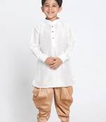 White Printed Silk Blend  Dhoti Kurta